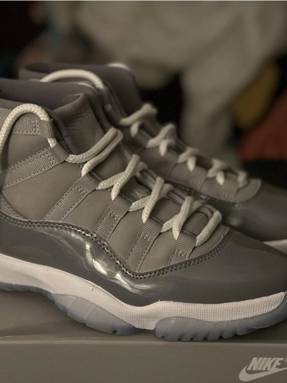 Nike Air Jordan Retro 11 Men’s Gray and White High-Top Sneakers